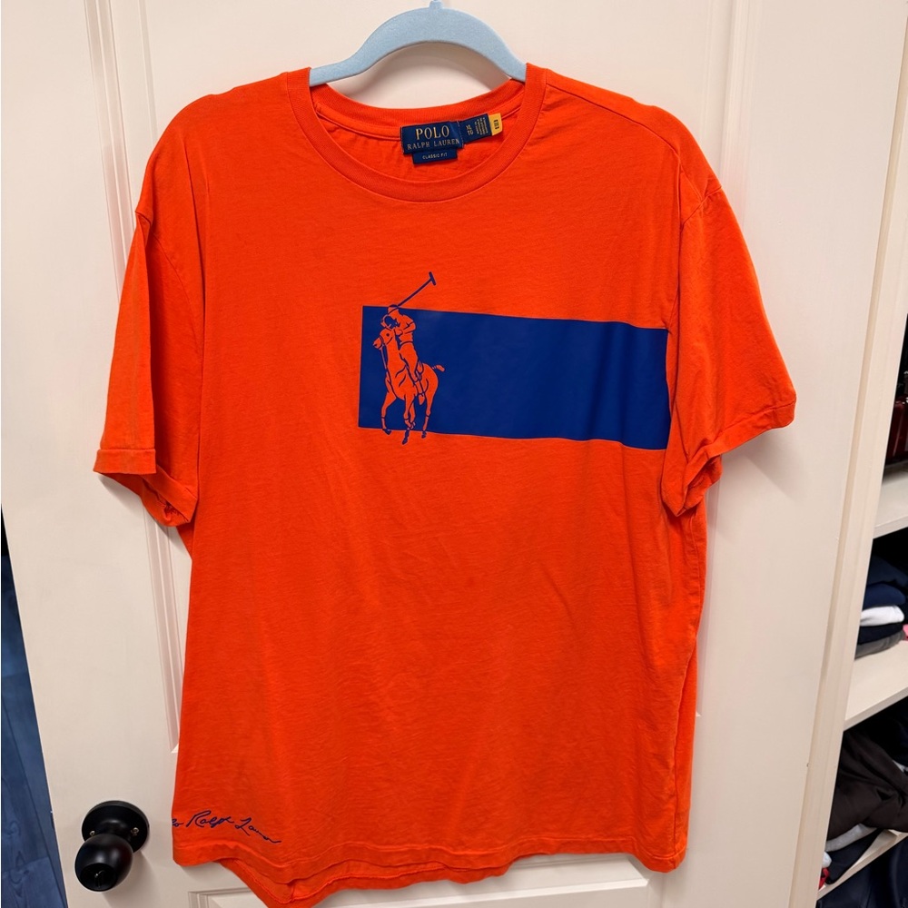 Ralph Lauren Bright Orange Tee with Blue Accents